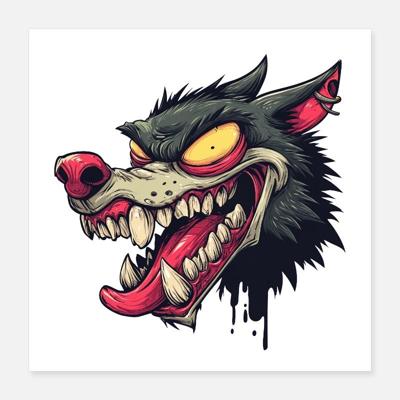 Wildes Graffiti Wolfskopf Poster 40x40 cm