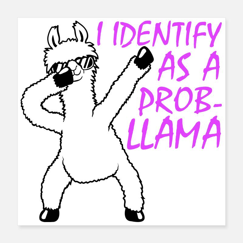 Je m’identifie comme un probllama Cool Lama Problem Spruch Poster 40 x 40 cm