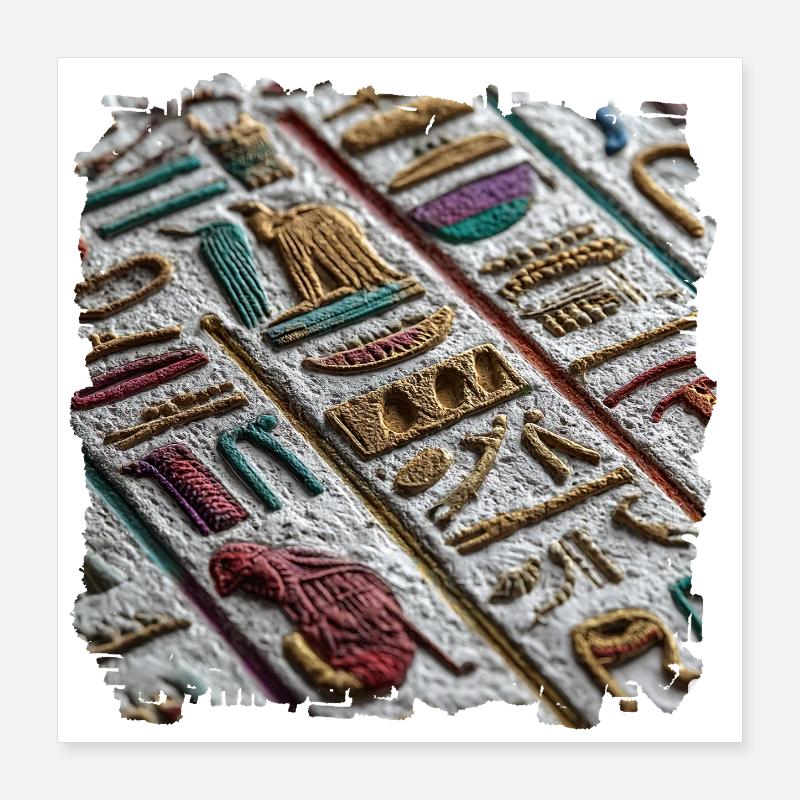 Colorful Egyptian Hieroglyphic Pattern Poster 16" x 16" (40x40 cm)