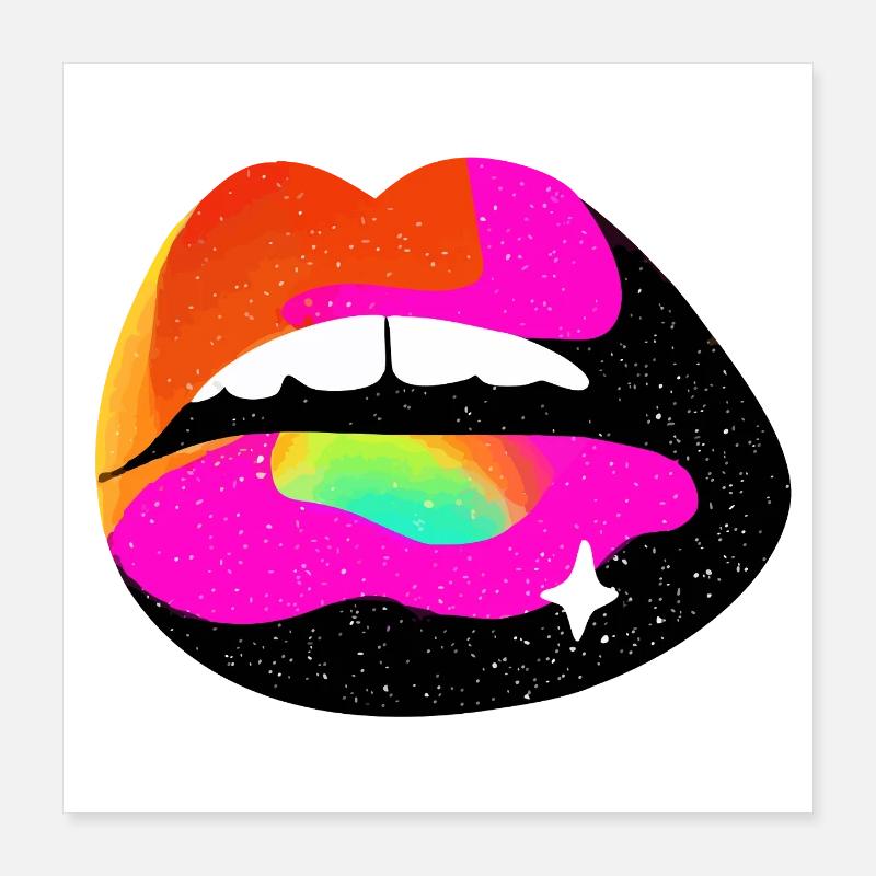 Regenbogen Lippe Pop Art Poster 40x40 cm