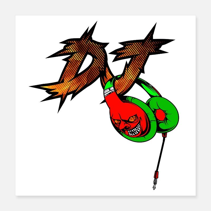 Neon Devil avec casque DJ Poster 40 x 40 cm