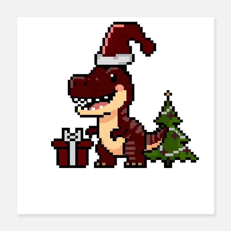 Pixel Dino Dino de Noël Poster 40 x 40 cm