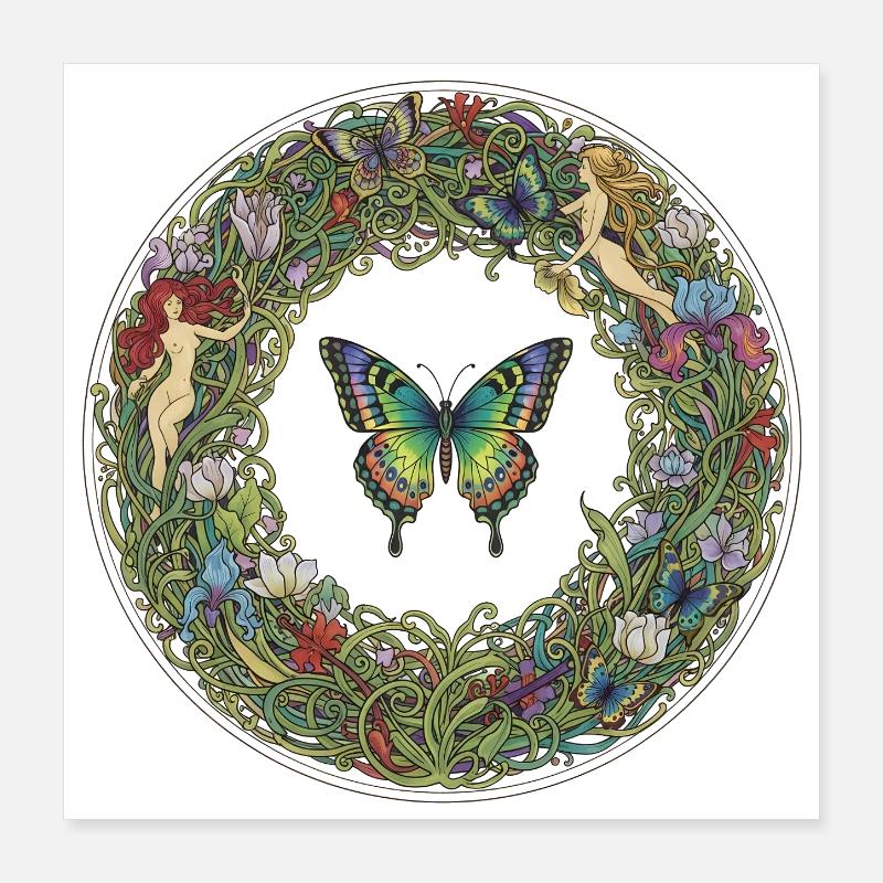 Cercle de fleurs papillon image de rêve Poster 40 x 40 cm