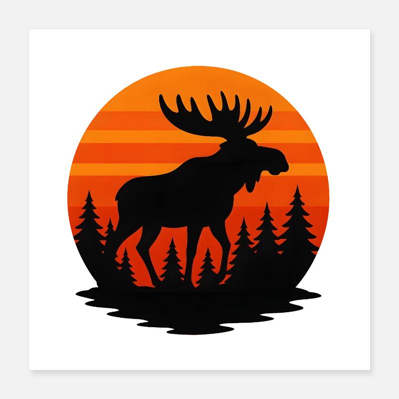 Coucher de soleil orignal dans la silhouette de la forêt Poster 40 x 40 cm