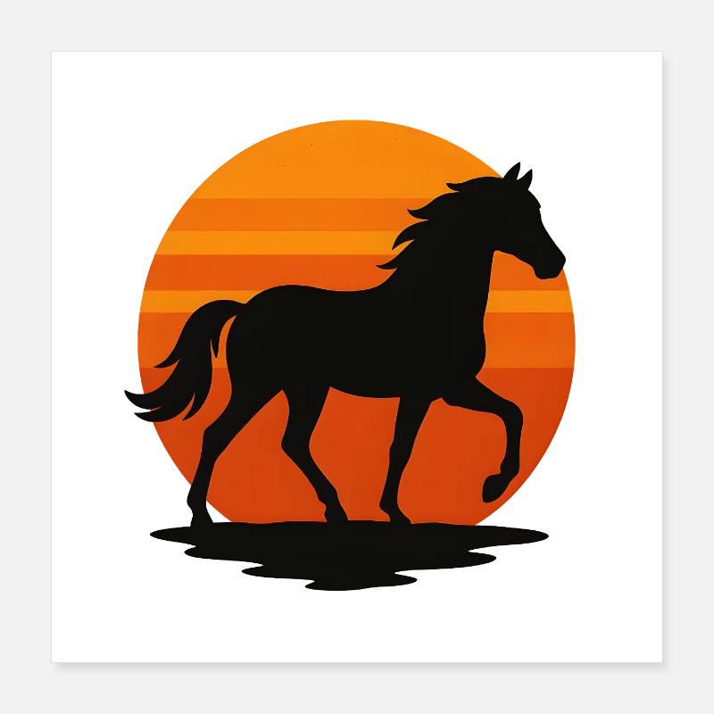 Silhouette de cheval au coucher du soleil Poster 40 x 40 cm