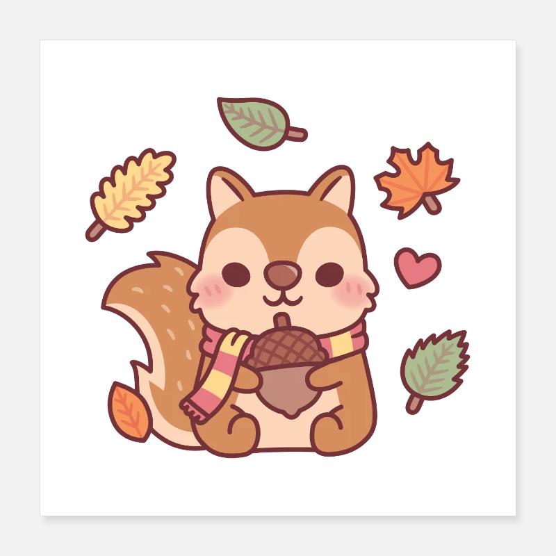 Niedliches Eichhörnchen mit Schal mit Eichel Herbstmeer Poster 40x40 cm
