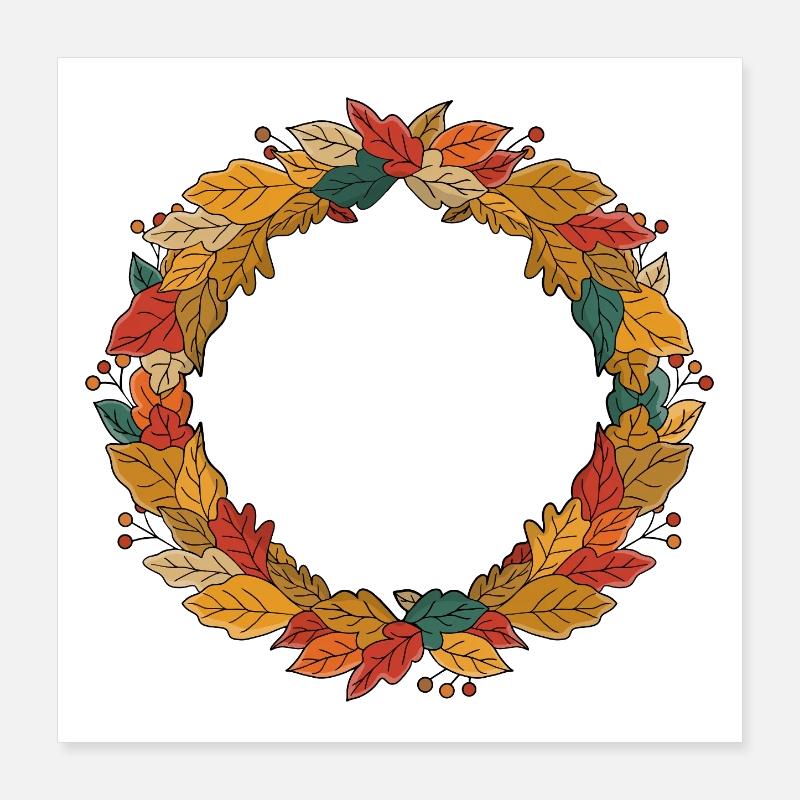 Autumn Leaf Wreath Circle Poster 16" x 16" (40x40 cm)