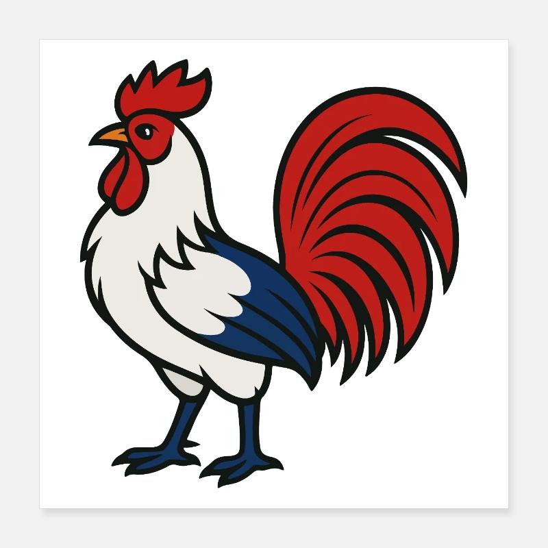 Coq français - Couleur du drapeau Bleu Blanc Rouge Poster 40 x 40 cm