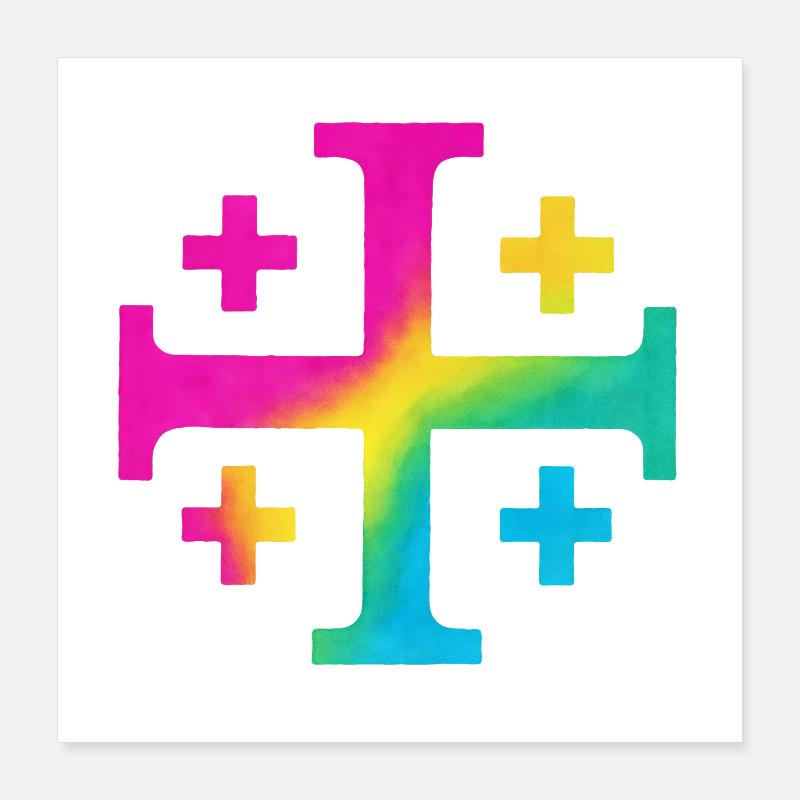 Croix de Kairos (Croix de Jérusalem) – Prairie fleurie Poster 40 x 40 cm