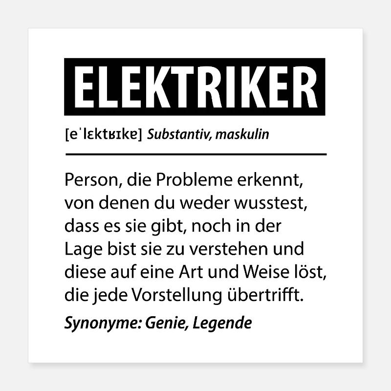 Elektriker Strom Experte Beruf Lustige Geschenk Poster 40x40 cm