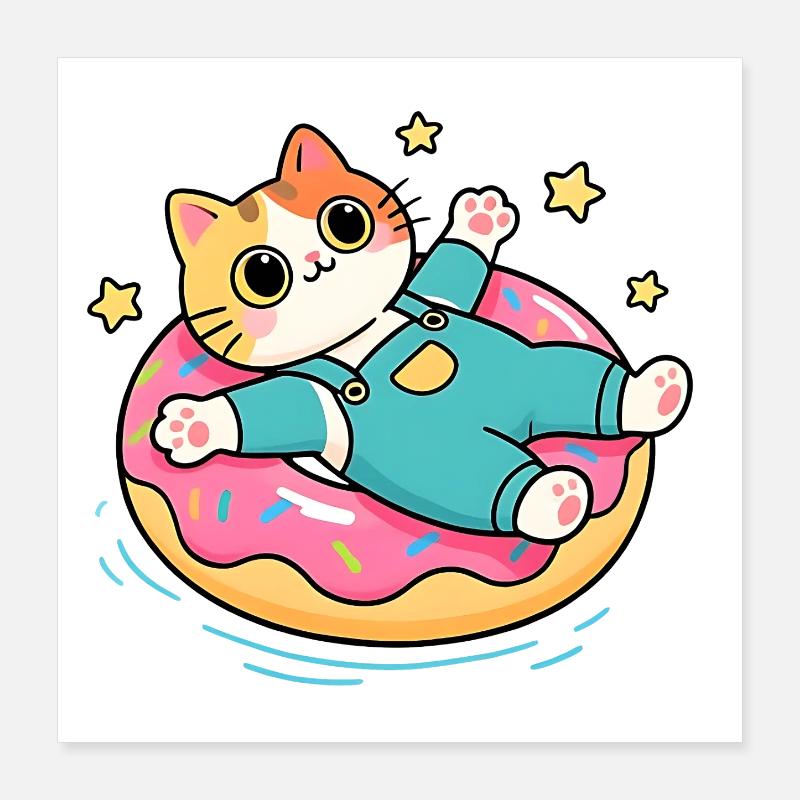 Cat on pastel floating donut Poster 16" x 16" (40x40 cm)