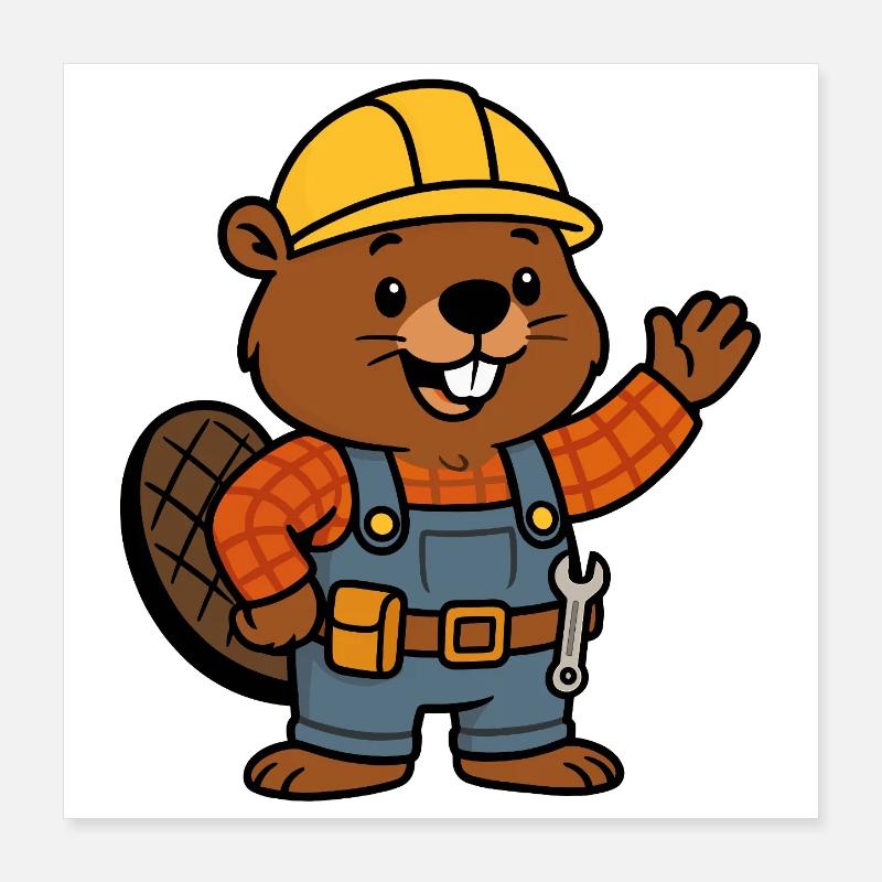 Beaver Construction Worker Bob Helm Hello Planbuilder Poster 40 x 40 cm