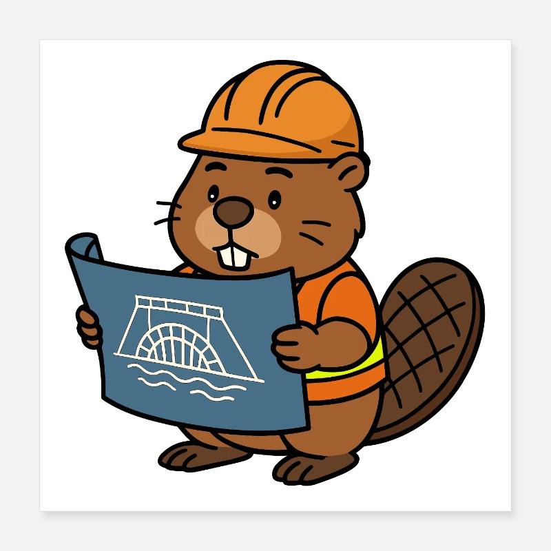 Beaver Construction Worker Bob Master Builder Plan Construction Dam Poster 16" x 16" (40x40 cm)