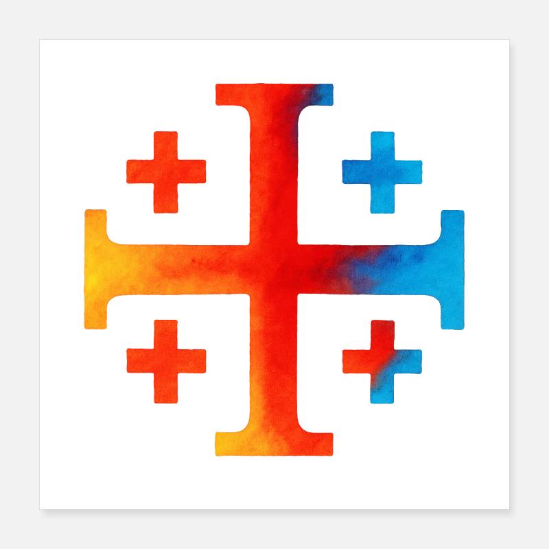 Croix du Caire (Croix de Jérusalem) – Feu et azur Poster 40 x 40 cm