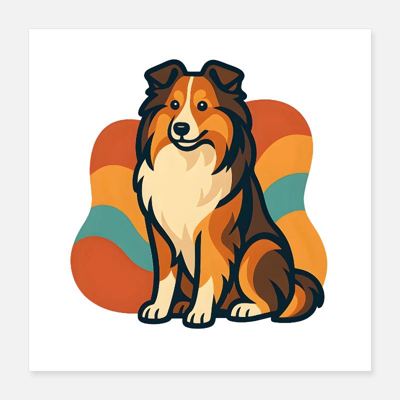 Lebhafter Shetland-Schäferhund Sunburst Poster 40x40 cm