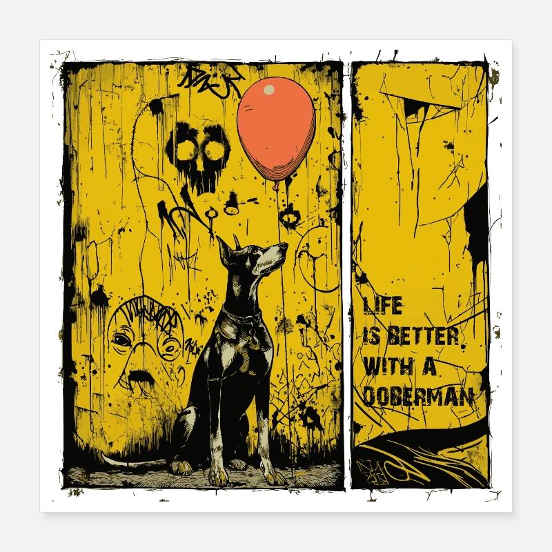 Life is Better with a Doberman | Comic Noir Stil Poster 40x40 cm