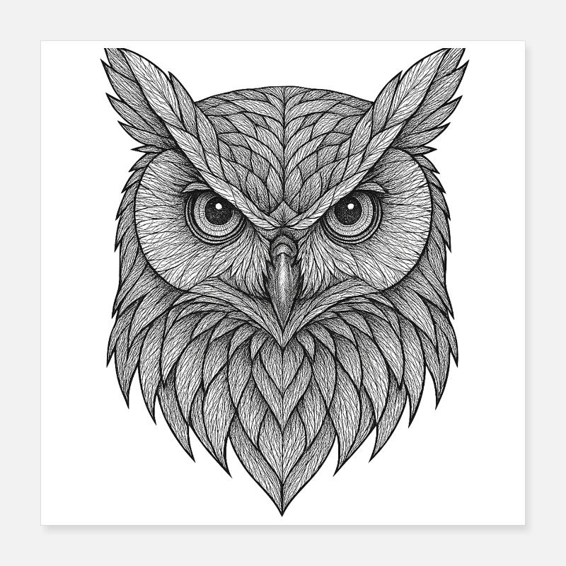 Blattfedern Eulenkopf Poster 40x40 cm