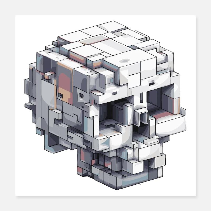 Conception de crâne en bloc - Look d’art numérique Poster 40 x 40 cm