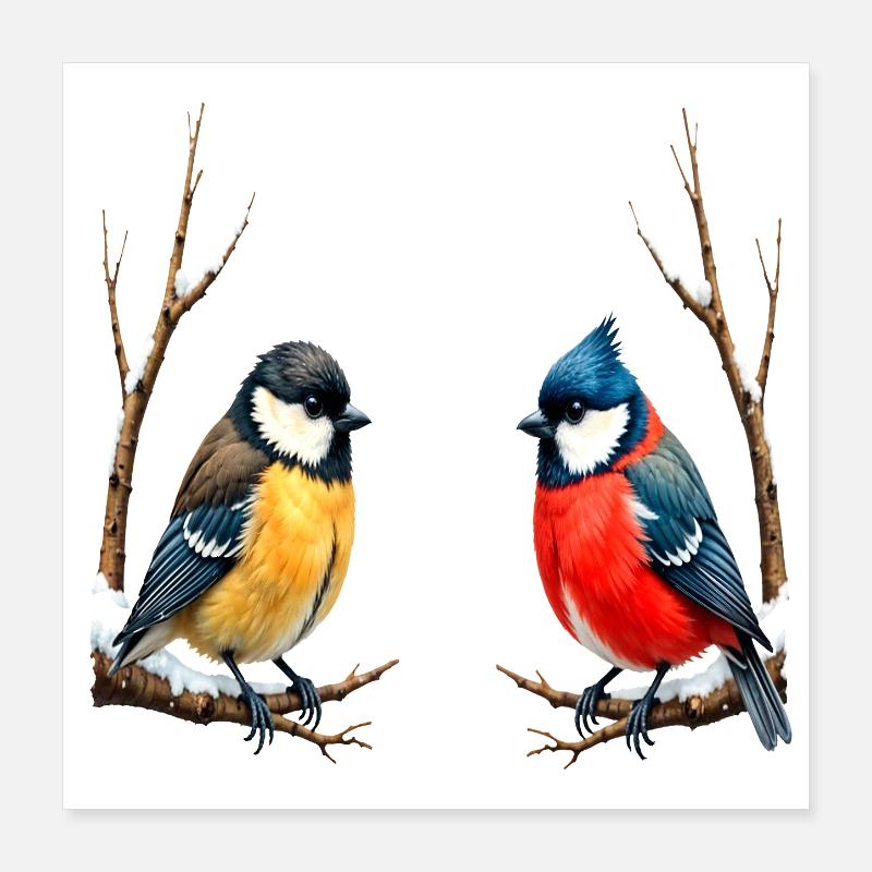 Zwillingssingvögel im Winter Poster 40x40 cm