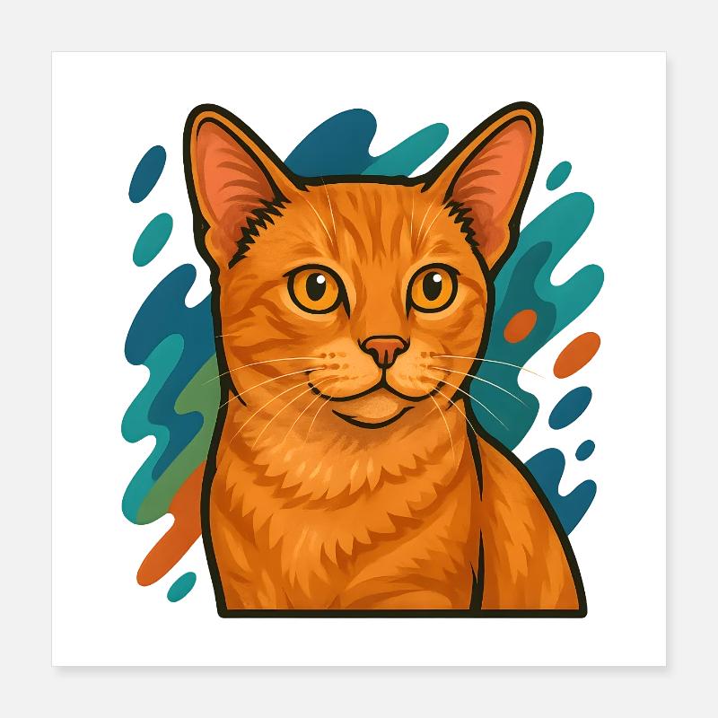 Manx Cat Illustration Poster 16" x 16" (40x40 cm)