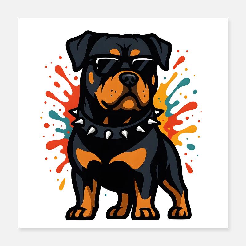 Rottweiler Hund mit Farbexplosion Poster 40x40 cm