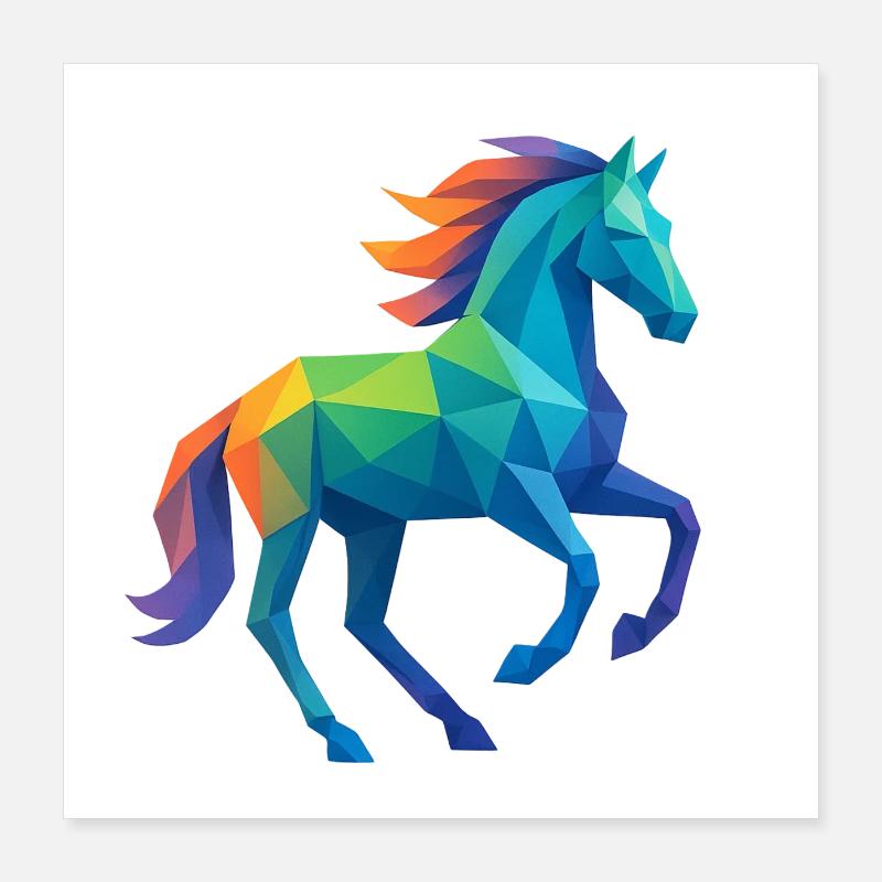 Cheval Coloré Low-Poly - Equitation Poster 40 x 40 cm