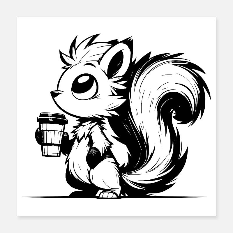 Squirrel in a caffeine rush - I'm already awake Poster 16" x 16" (40x40 cm)