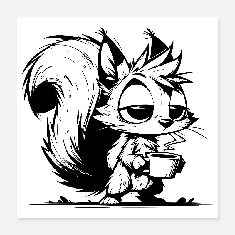 Ohne Kaffee kein Eichhörnchen bei der Arbeit Poster 40x40 cm
