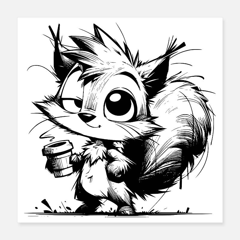 Eichhörnchen noch ein Kaffee? Immer her damit Poster 40x40 cm