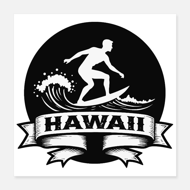 Surfeur Hawaii Vague Bannière Poster 40 x 40 cm