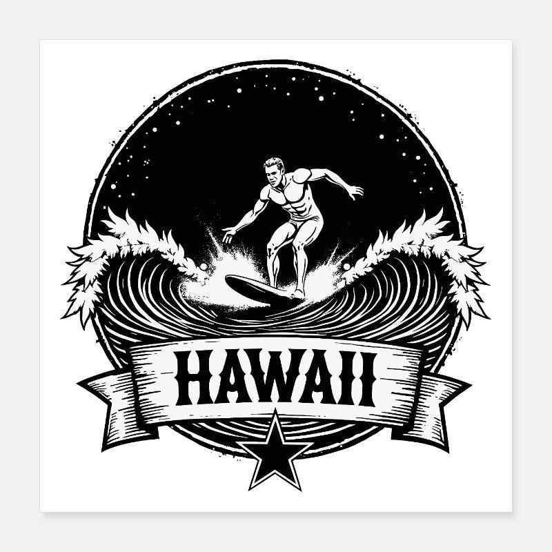 Hawaii Surfer Surfer sur Pacific Wave Poster 40 x 40 cm