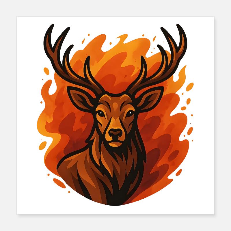 Burning deer in flames Poster 16" x 16" (40x40 cm)