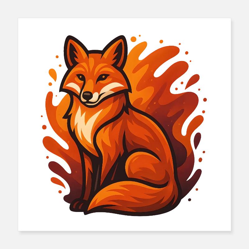 Flammender Fuchs im grafischen Stil Poster 40x40 cm