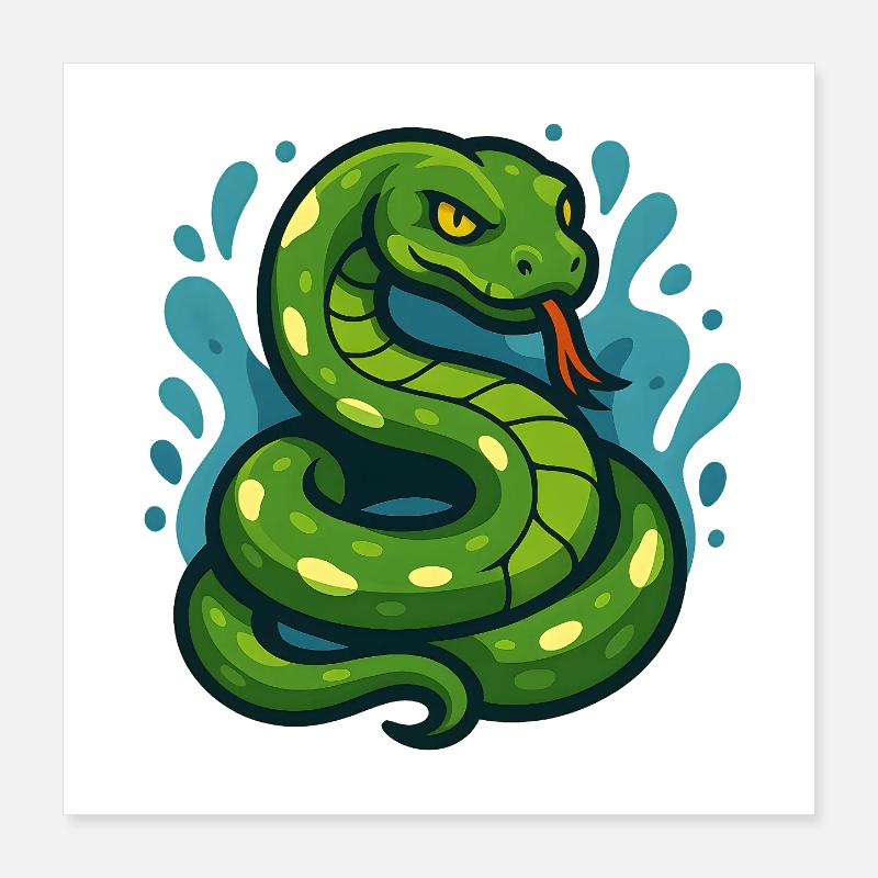 Green Tree Python Snake in Wave Poster 16" x 16" (40x40 cm)