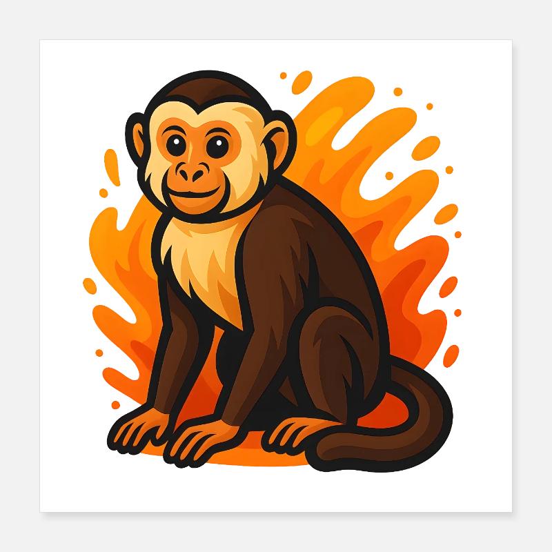 Marque Singe Capucin Dessin animé Design Poster 40 x 40 cm