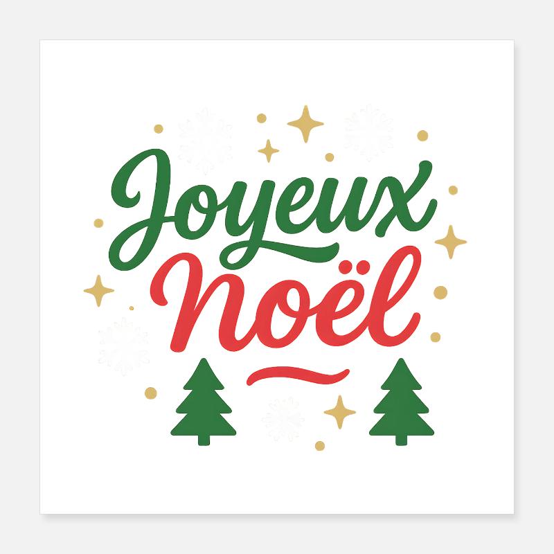 Joyeux Noël design typo texte Vert Rouge Poster 40 x 40 cm