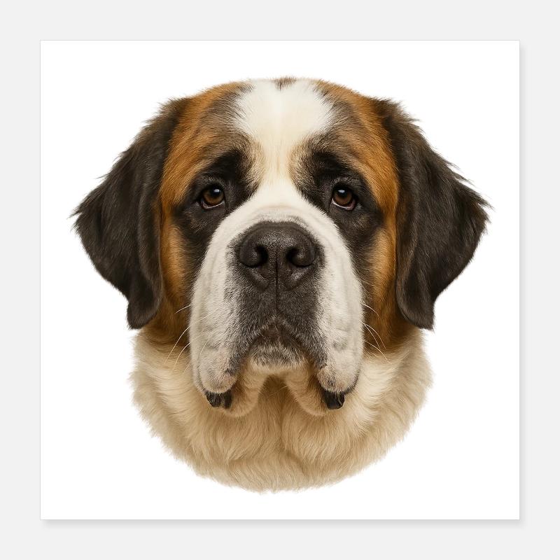 Saint Bernard Head Portrait Print Poster 16" x 16" (40x40 cm)