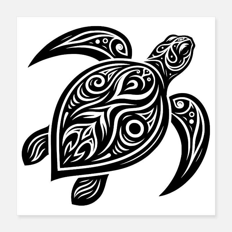 Turtle Tattoo Style – Mystical Design Poster 16" x 16" (40x40 cm)