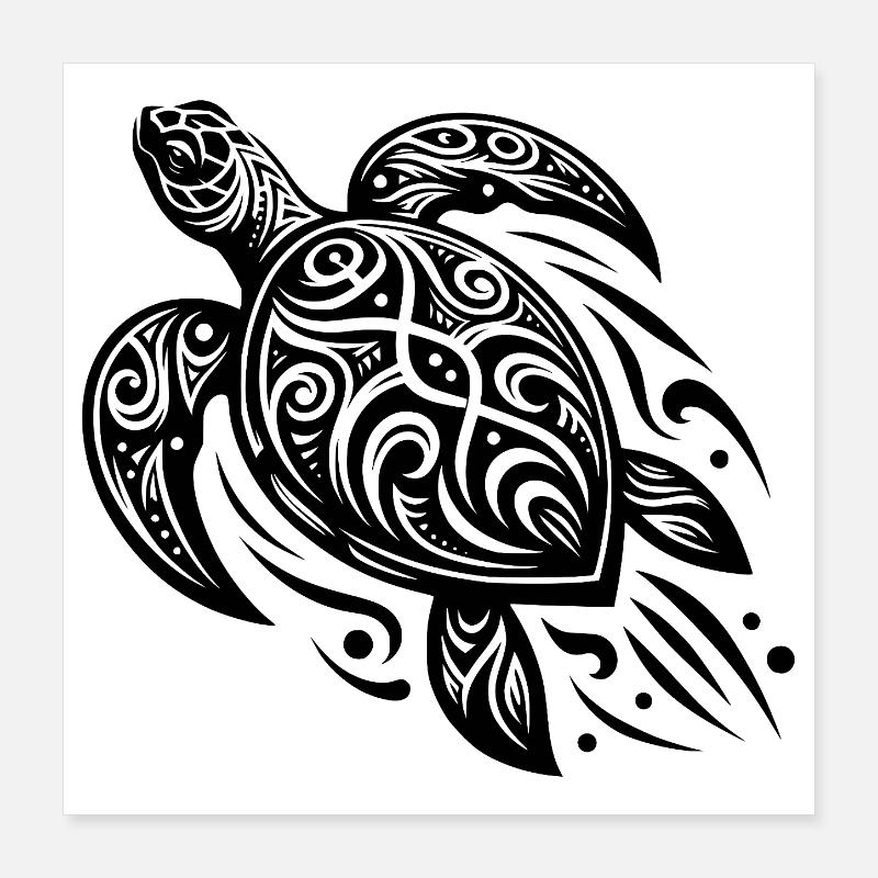 Tradition meets modern turtle tattoo Poster 16" x 16" (40x40 cm)