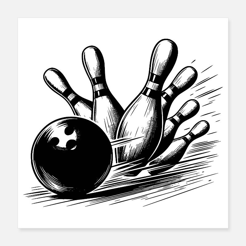 Dynamic Bowling Ball Throwing on Pins Poster 16" x 16" (40x40 cm)