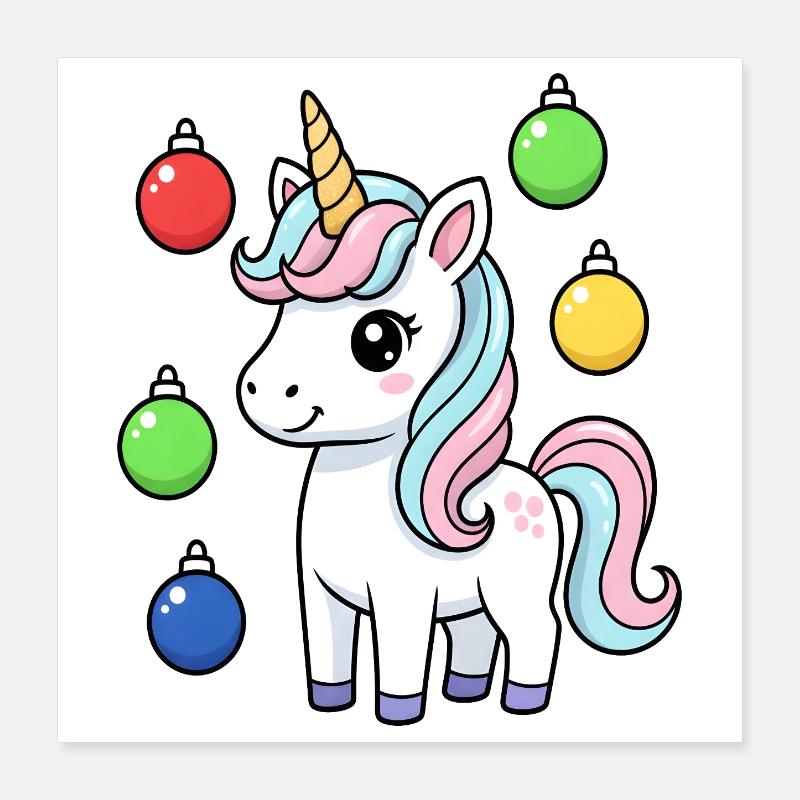 Licorne de Noël mignonne Poster 40 x 40 cm