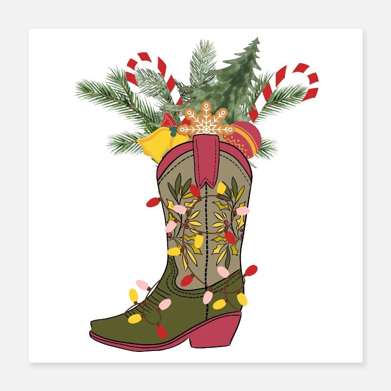 Christmas cowboy boot Poster 16" x 16" (40x40 cm)