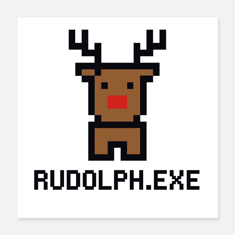 Rudolph.exe Pixel Reindeer Poster 16" x 16" (40x40 cm)