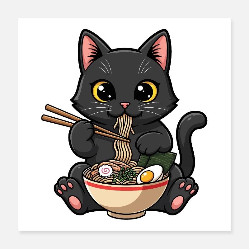 Chat noir ramen gourmand Poster 40 x 40 cm