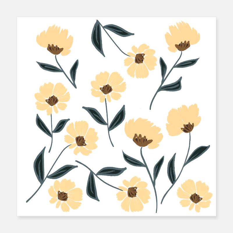 Cream Blossoms Floral Vine Pattern Poster 16" x 16" (40x40 cm)