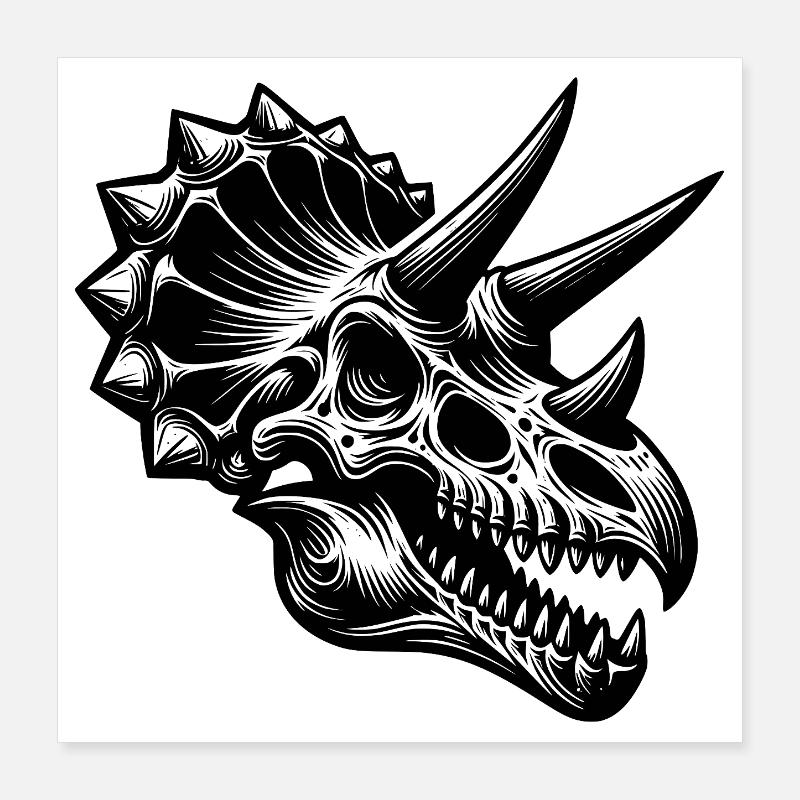 Dinosaur Triceratops Head Fossil Bone Poster 16" x 16" (40x40 cm)