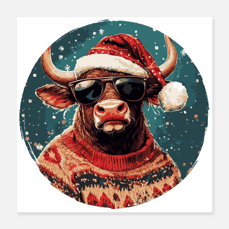 Noël de Noël Bull Poster 40 x 40 cm