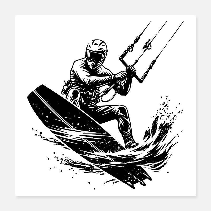 Kitesurf, eau de mer, vent, plaisir à vélo Poster 40 x 40 cm