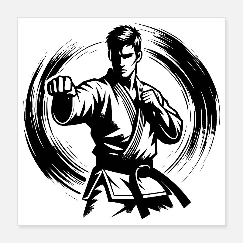 Silhouette de Karaté Parfaite en Combat Dynamique Poster 40 x 40 cm