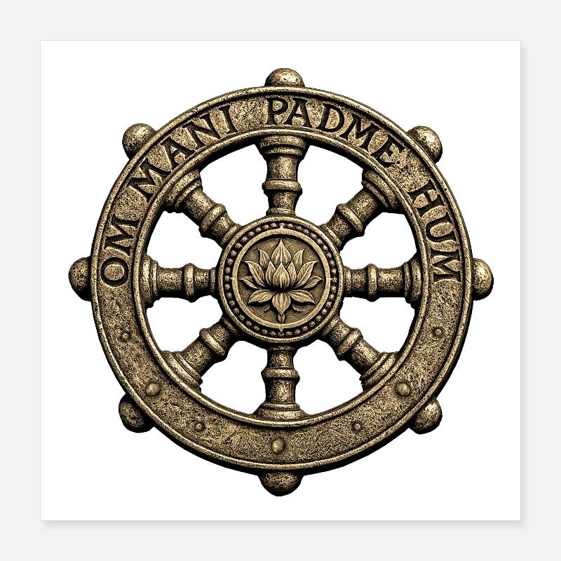 Roue du Lotus Dharma Om Mani Padme Hum Poster 40 x 40 cm